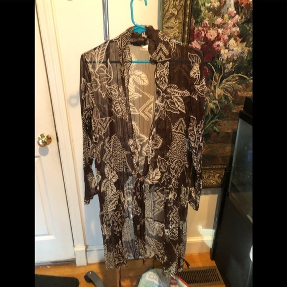 Chico’s size 10 Duster brown and white high /low w/ side slits can tie front - Picture 2 of 12